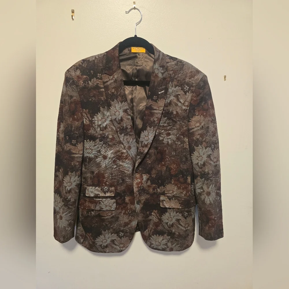 Lanzino Floral Patterned Brown Blazer